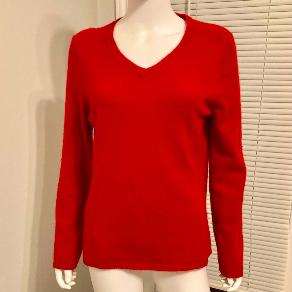 Peck & Peck 100% Red Double Layer Cashmere V Neck Sweater Size L